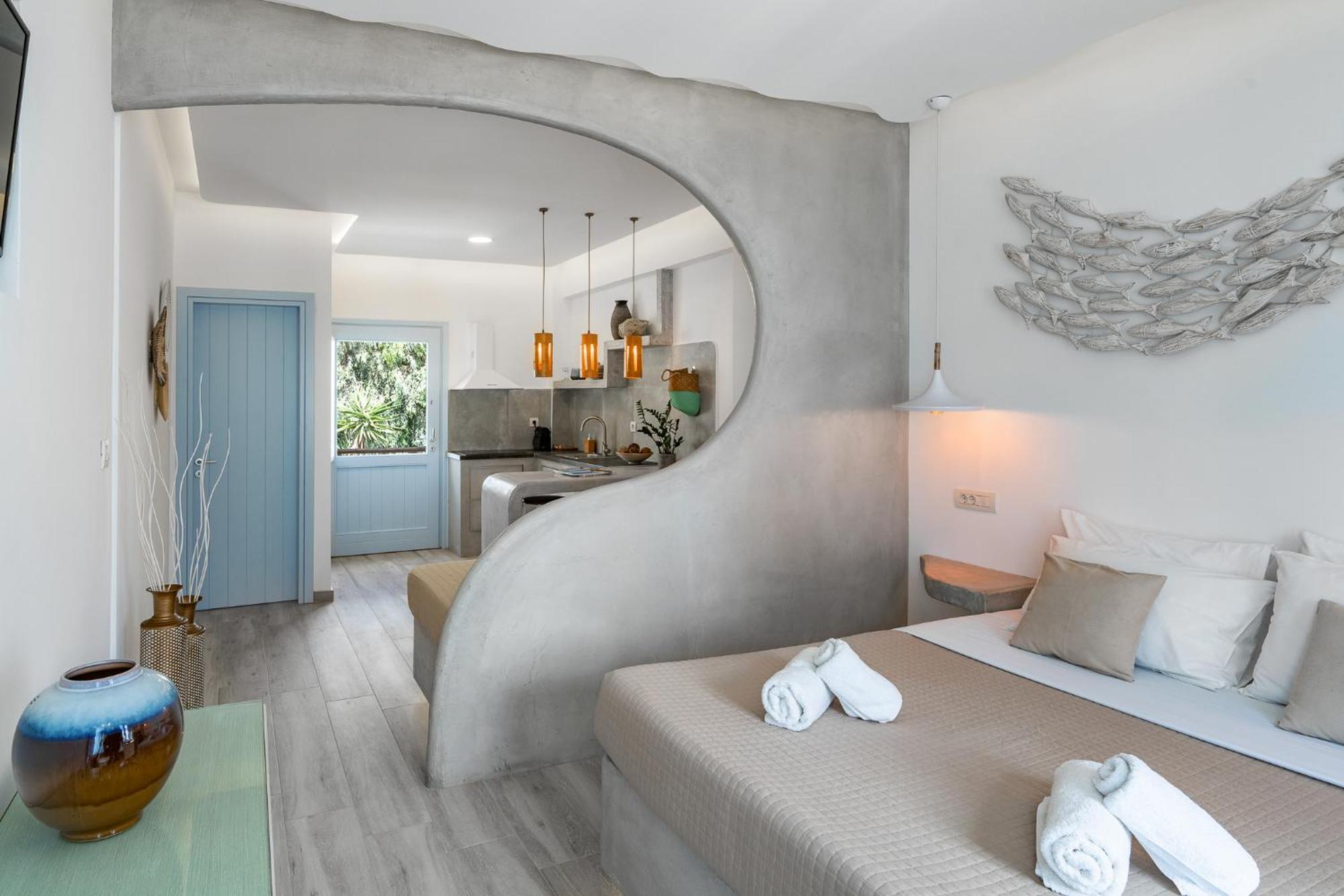 Light Blue Window Kamari Apartment Exterior photo